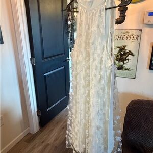 Elegant White Floral Sheer Dress
